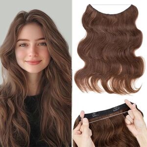 Medium Brown Human Hair Hidden Halo 11 Inch Wavy Hair Extensions
